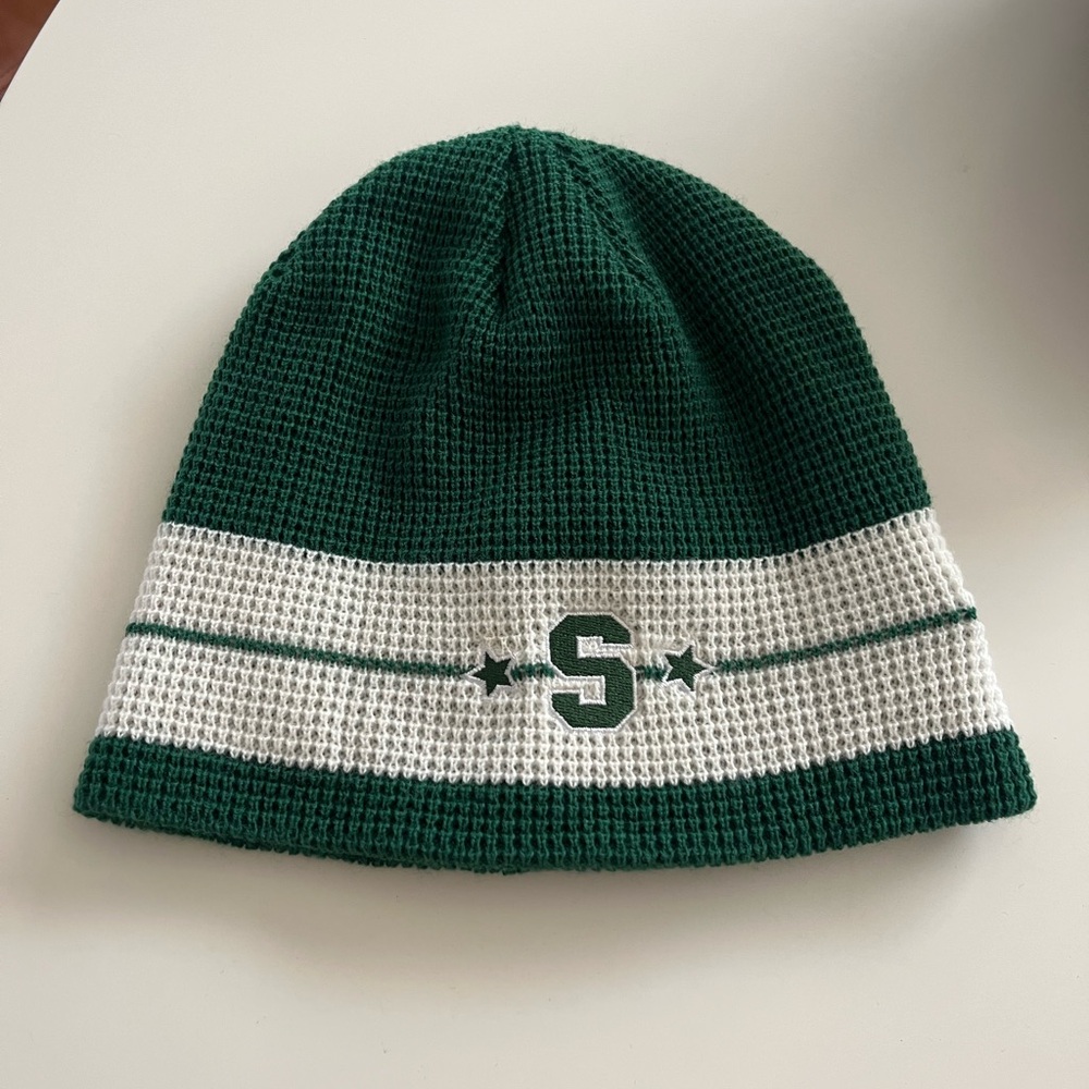 Stussy Green and White Knit Beanie
